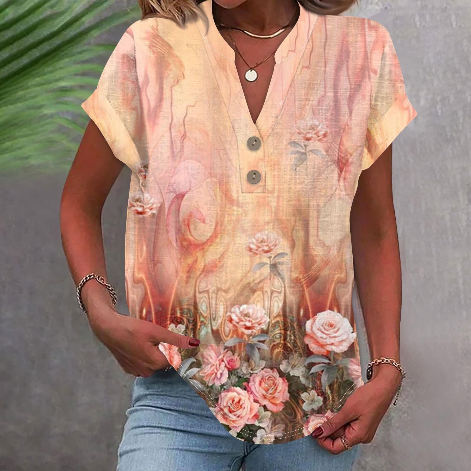 Женская модная повседневная рубашка с v-образным вырезом и коротким рукавом с принтом — фото 10