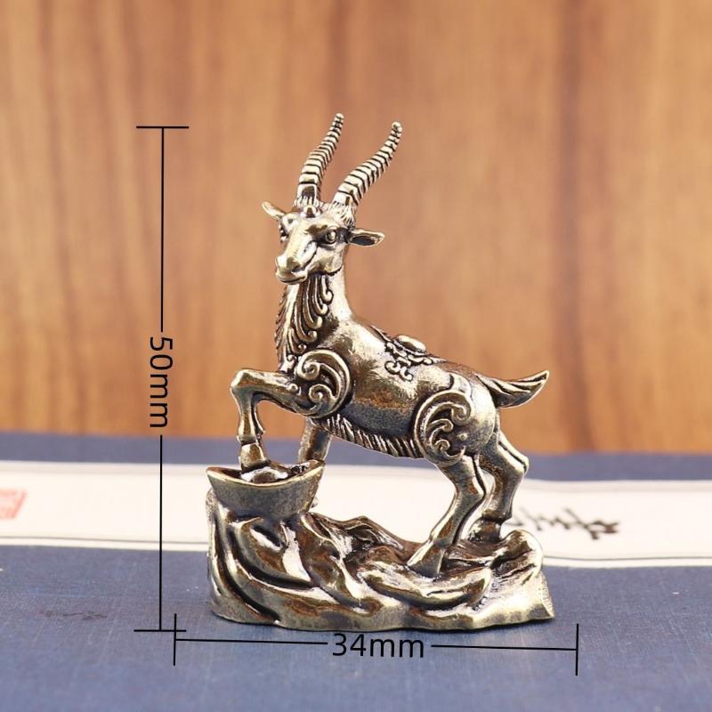 

1PC Vintage Brass Lucky Zodiac Animal Stepping Treasure Antelope Statue Desktop Home Ornament Decoration