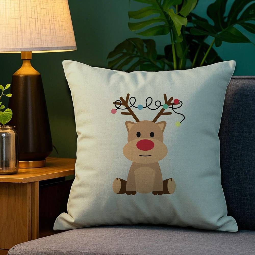 Christmas Santa And Deer Pillow Case Plush Fabric Soft Double Sided Print Sofa Cushion Cover Throw Pillow Covers
