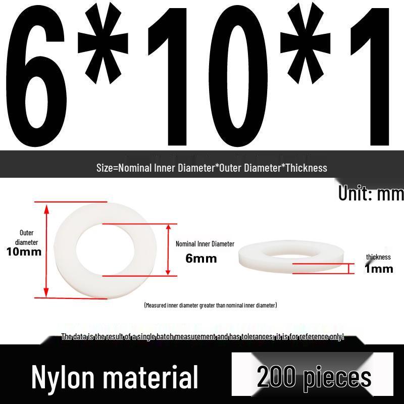 White Wear-Resistant Nylon Flat Washer Round Plastic Insulating Gasket M4-M20