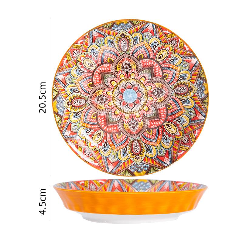 8inch Bohemian Ceramic Western Steak Plate Vintage Dinnerware Set Floral Design Home Restaurant Fruit Plate Bowl Dinner Plate