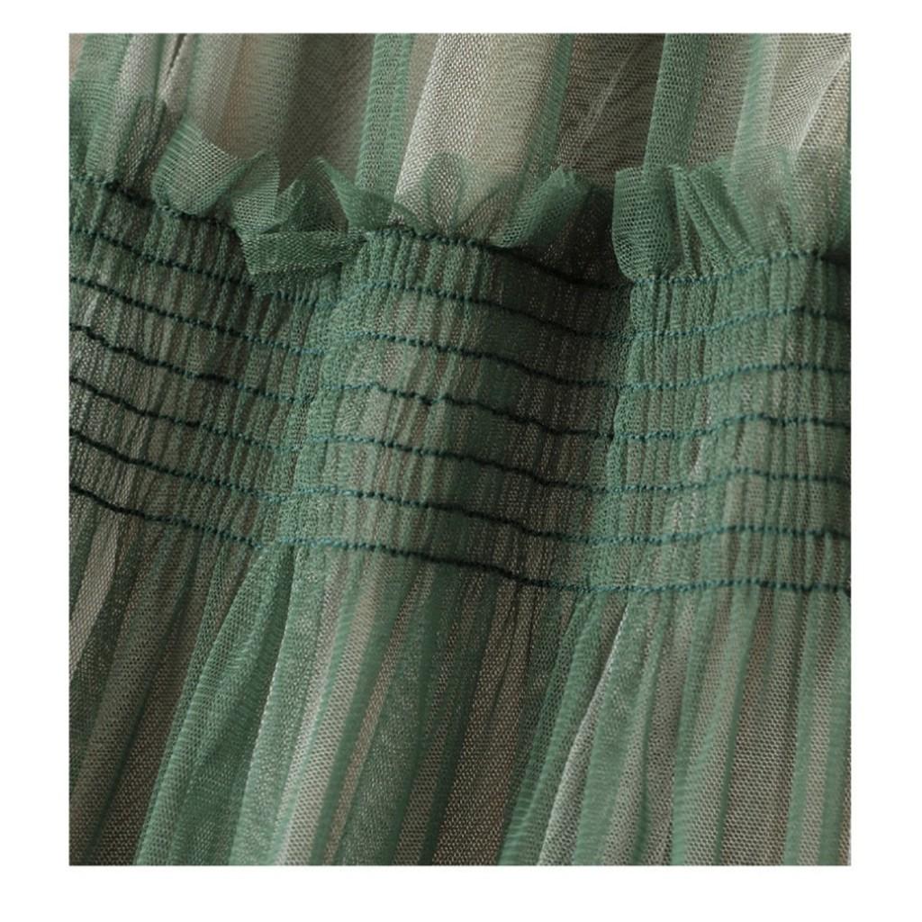 Qooth Damen A-Linien-Einsatz Tüll Rüschenrock Weiter Saum Mittellang Elastischer Bund Freizeitrock QT2647