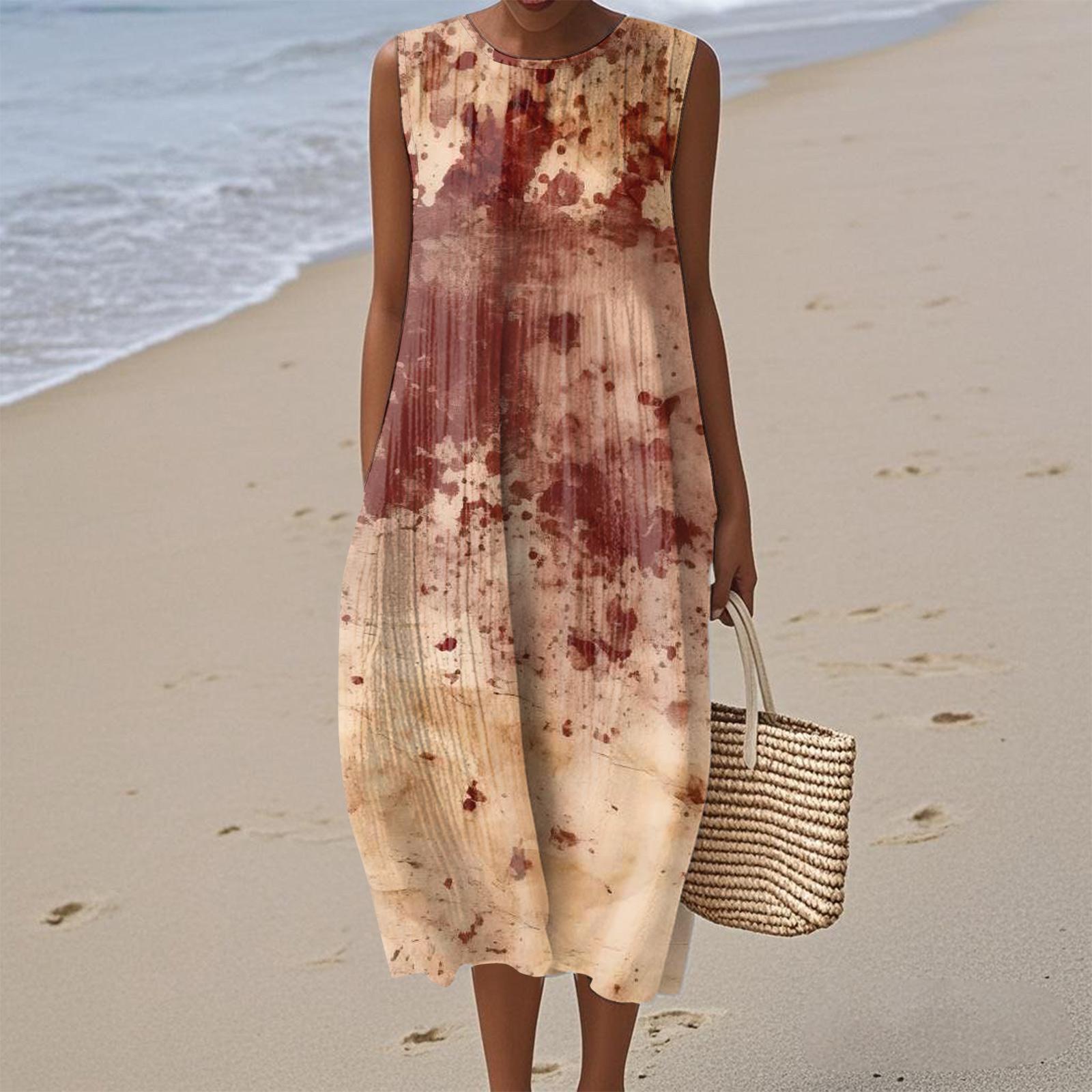 

Женское модное повседневное платье без рукавов с круглым вырезом в стиле ретро в стиле бохо с элегантным темпераментом XXL киноварь