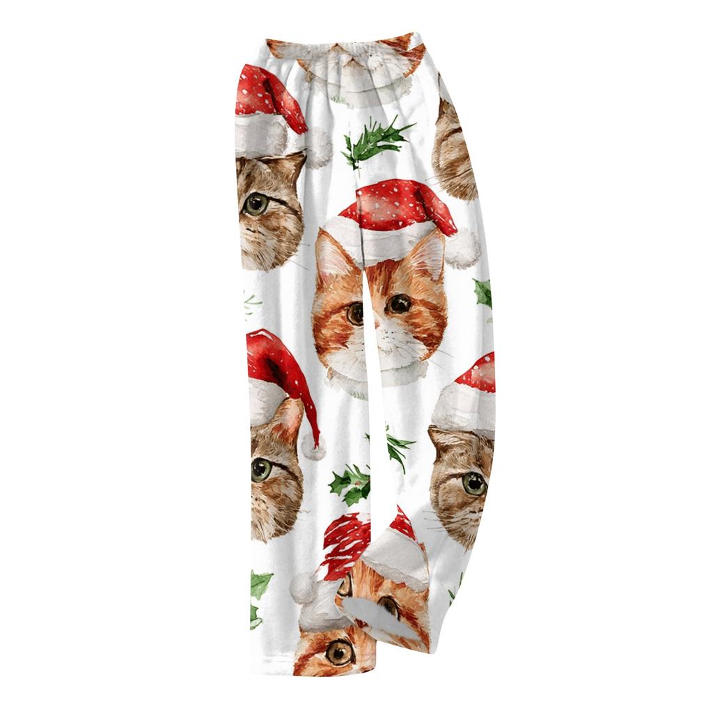 Women's Christmas Print Plush Casual Pants Cozy Holiday Pants for Winter Everyday Wear