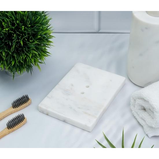 Crocon Luxury White Marble Soap Dish – Elegant 5x3 Inch Square Soap Tray for Kitchen & Bathroom, Decorative Bar Soap Holder
