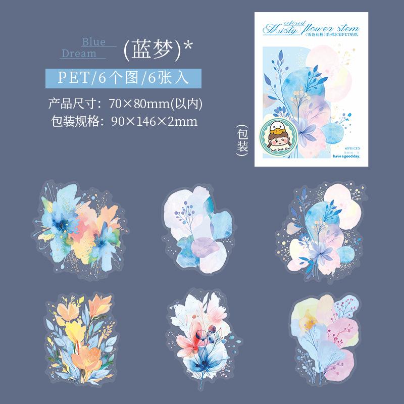 6pcs/1lot Kawaii Stationery Stickers Misty colored flower stem Diary Decorative Mobile Stickers Scrapbooking DIY Craft Stickers