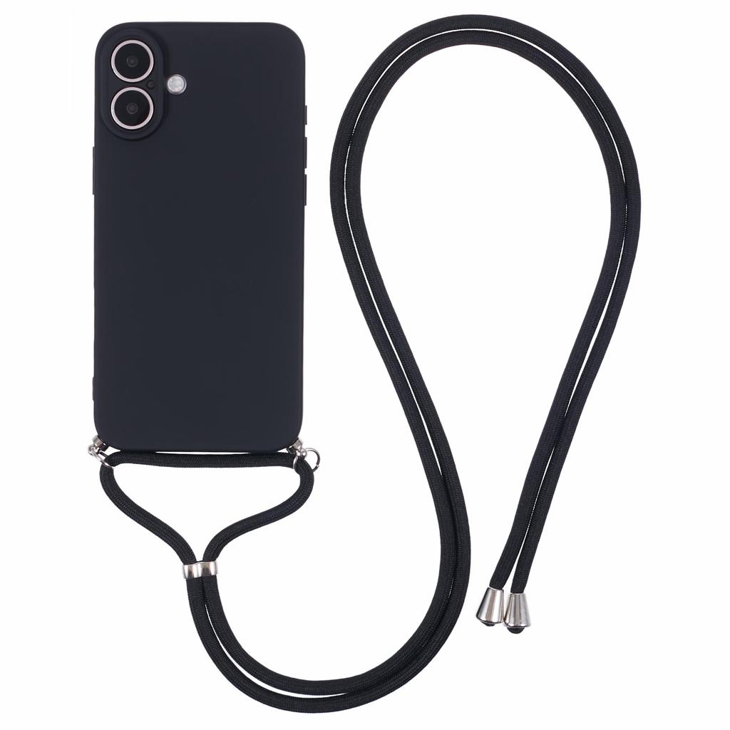 For iPhone 16 Plus Crossbody Case TPU Protective Phone Cover with Soft Fiber Lining