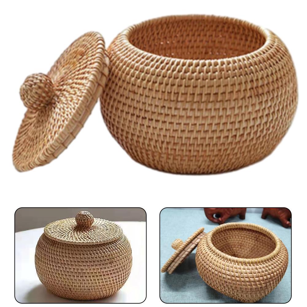 Úložný box Ratanový pletený úložný kôš Hnedý Multifunkčný Pevný Vietnamská jesenná réva 15*15*12cm 1kus