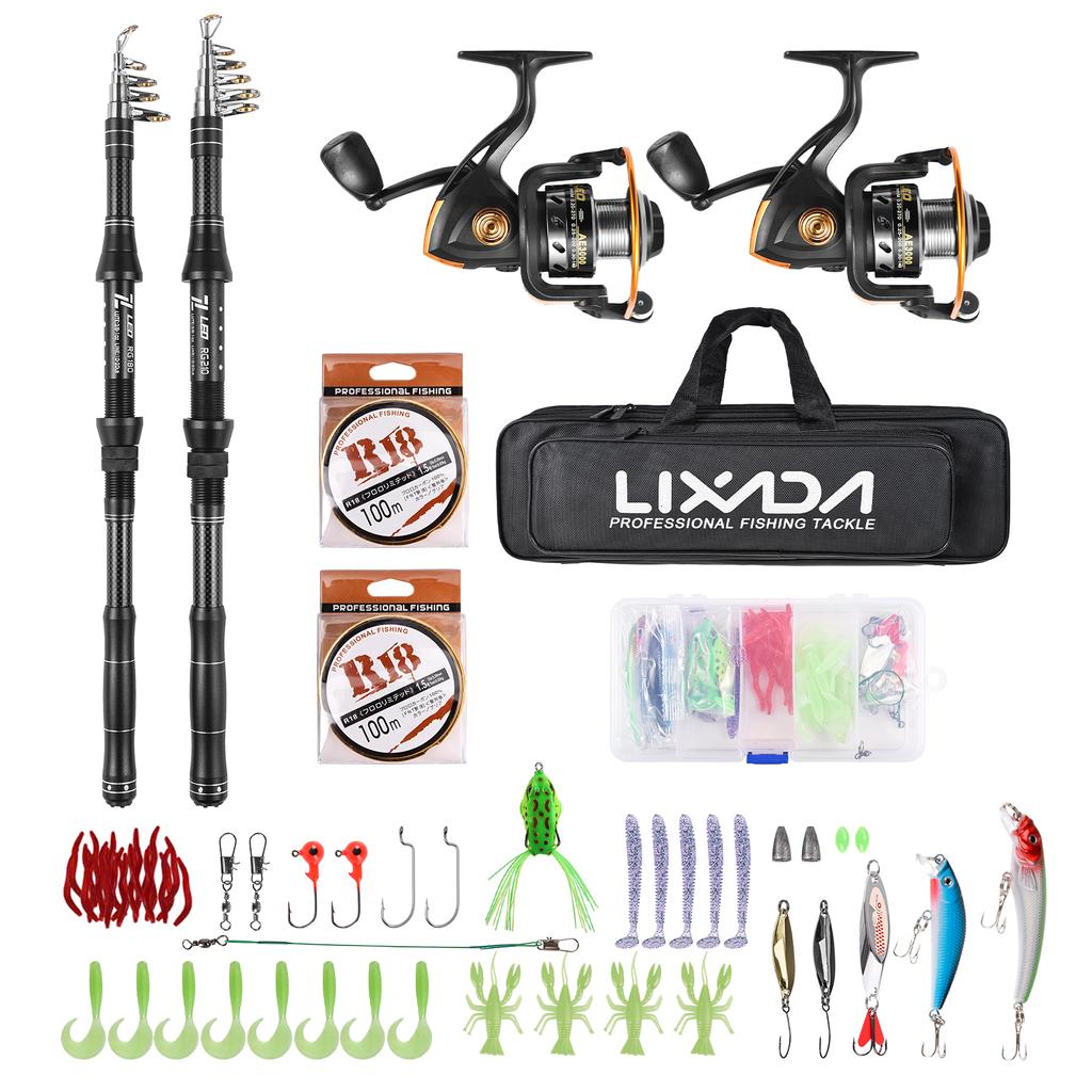 Lixada Fishing Rod Reel Combo Fiberglass Telescopic Fishing Rod Spinning Reel Fishing Line Lures