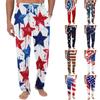 Men's Drawstring Waist Pajama Pants with Star and Stripe Print Soft Fabric Relaxed Fit Lounge Trousers for Everyday Wear