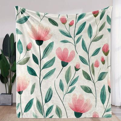 1pc Blanket, Vintage Floral Print Blanket, Warm And Cozy Soft Blanket, Suitable for Sofa, Bed, Sofa, Car, Office, Flannel, Indoo