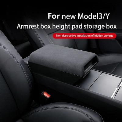 Luxury 3 In 1 Armrest Box Cover Organizer Soft PU Leather Height Pad for Tesla Model Y Model 3 Juniper Highland Center Console