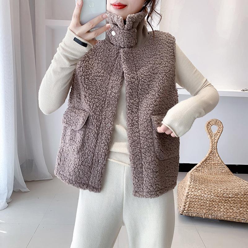 Koreanische version des neuen lamm plüsch weste frauen werkzeug wind revers können schnalle lamm wolle weste frauen lose