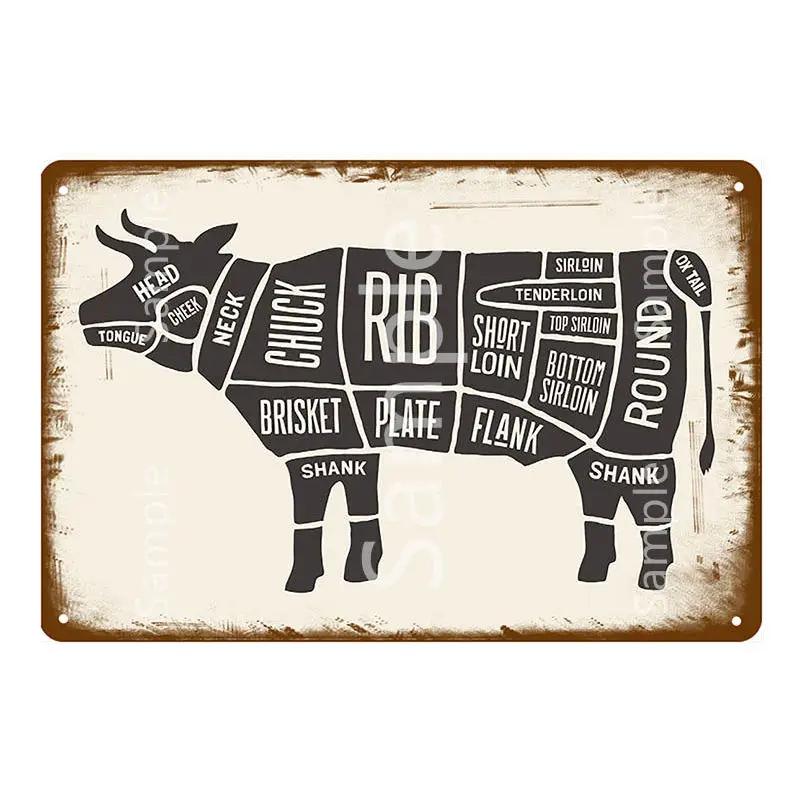 

Butcher s Guide Posters and Prints Kitchen Wall Art Decor Cut Of Meat Butcher Diagram and Scheme Vintage Metal Tin Sign YL008 20x30cm