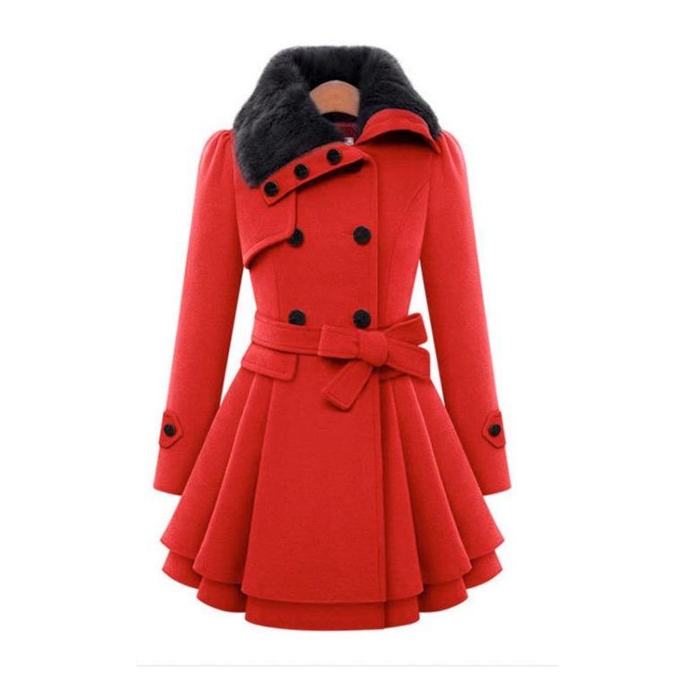 Wool Coat Double Breasted Women s Plus Size Slim Fit Medium Length Fur Collar Windbreaker Fashion Outerwear S