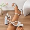 Coarse Heel High Heel Sandals Women's Silver One-Word Belt Braided Belt Fashion Sandals Large Size Women's Shoes