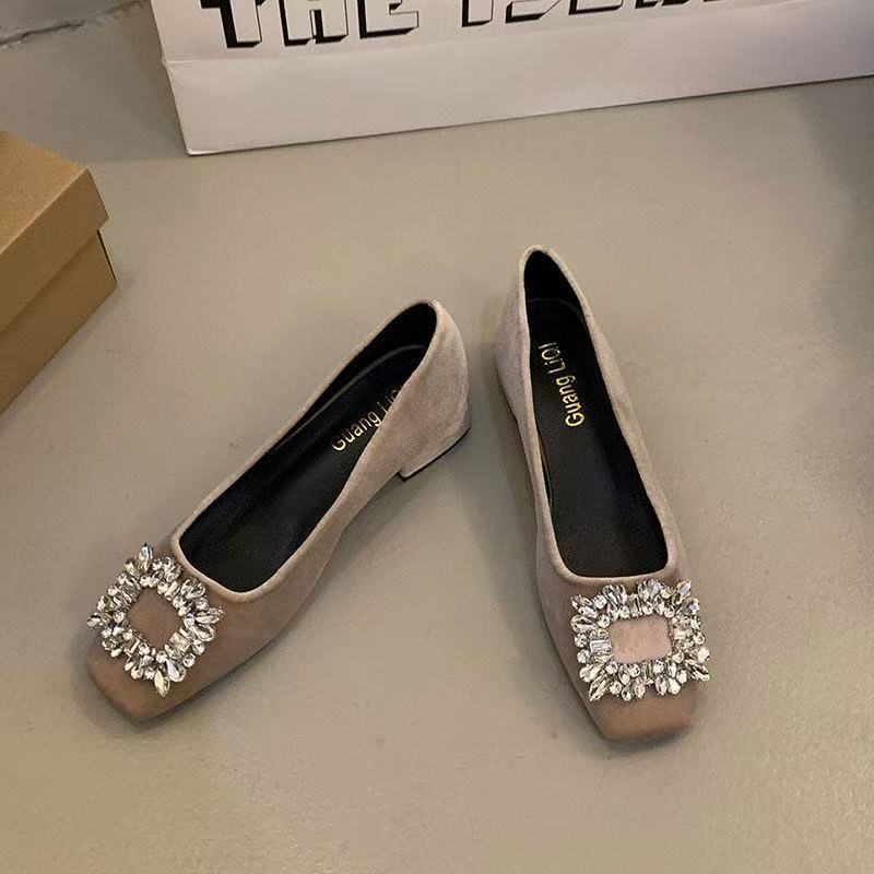 Black High Heels Women's Thick Heels 2025 Spring and Autumn New Rhinestone Versatile French Temperament Mary Jane Single Shoes Women's Head
