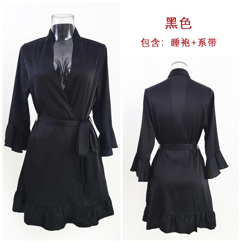 

Сексуальная гофрированная кромка имитация шелка ночная рубашка кардиган халат пижама женская L