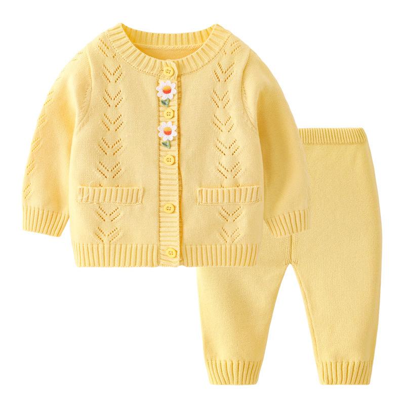 Spring and Autumn Girls Comfortable Knitted Cardigan Set Casual Baby Sweater