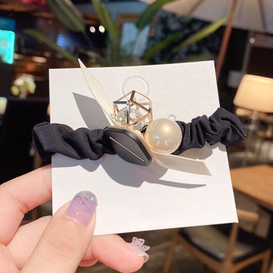 2Pcs Hair Tie High Elasticity Rhinestone Faux Pearl Hair Scrunchie Soft Pleated Fabric No Hair Damage Ponytails Buns Hair Accessories