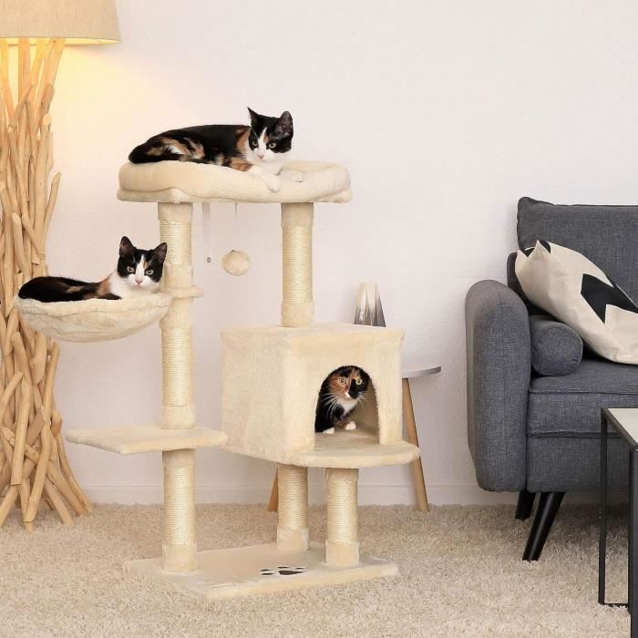 Arbre à chat - lionto - Grimper - Hauteur 93 cm - Beige - Sisal et peluche