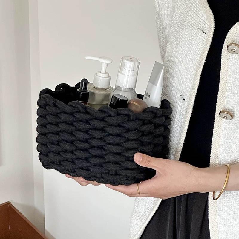 Cotton Rope Storage Basket Handmade Minimalist Organizer Desk Cosmetics Remotes Stationery Small Items