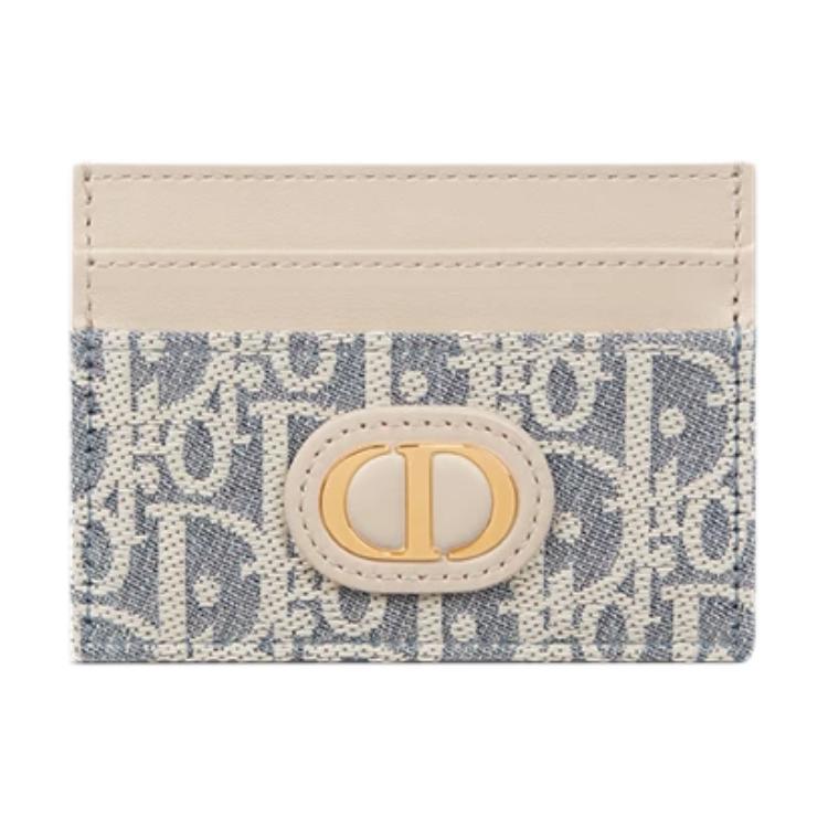 Dior 30 Montaigne Freesia Classic Logo Cotton And Calfskin Card Holder Women Card Holder Blue S2152UDFF-M925