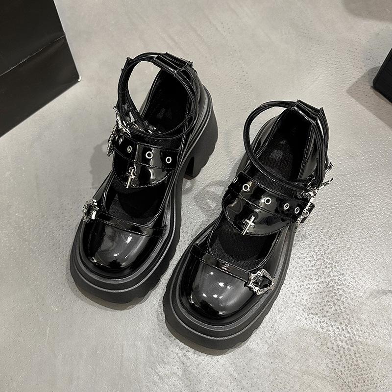 

Туфли Мэри Джейн для девушек JK, универсальные, милые, крутые, одинарные, новые, весна-осень, в стиле ретро, в британском стиле, увеличивающие рост и стройнящие 40 чёрный