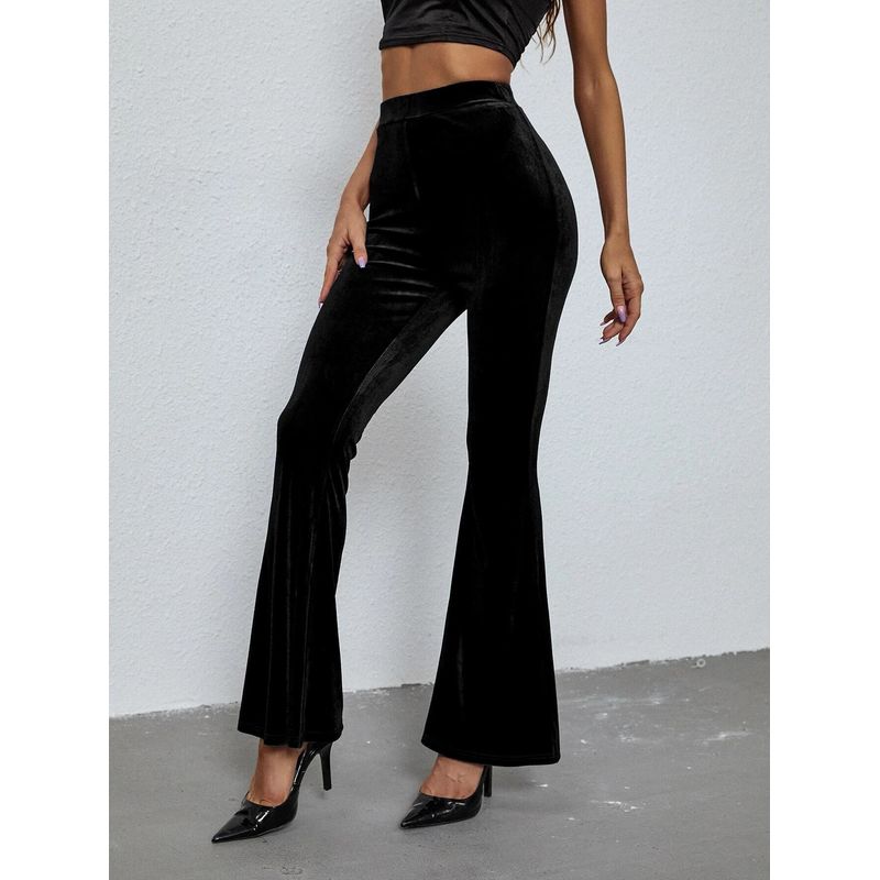 

Sexy Slim Pants Solid High Waist Velvet Flared Pants Bell-Bottom Pants Black L
