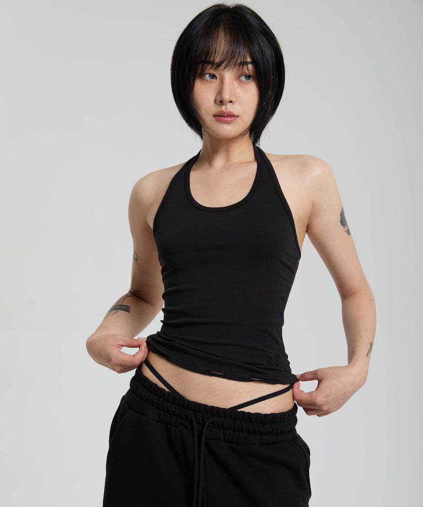 KODEOBEULTEIJI Damaged Halterneck Sleeveless - Black