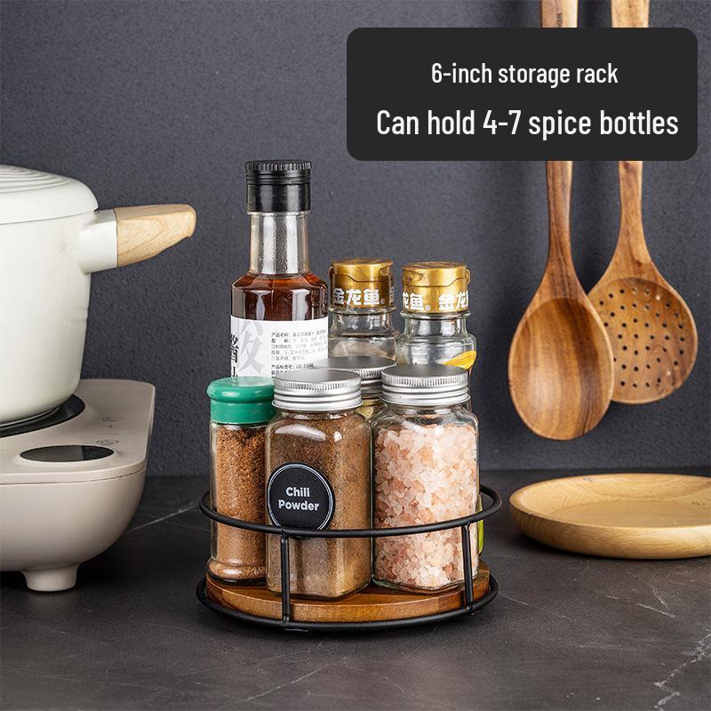 

Solid Wood & Steel Rotating Organizer Tray for Spices & Makeup