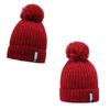 Knitted Bobble Hat Ladies Kids Beanie Warm Winter Pom-Pom Woolly Matching Cap