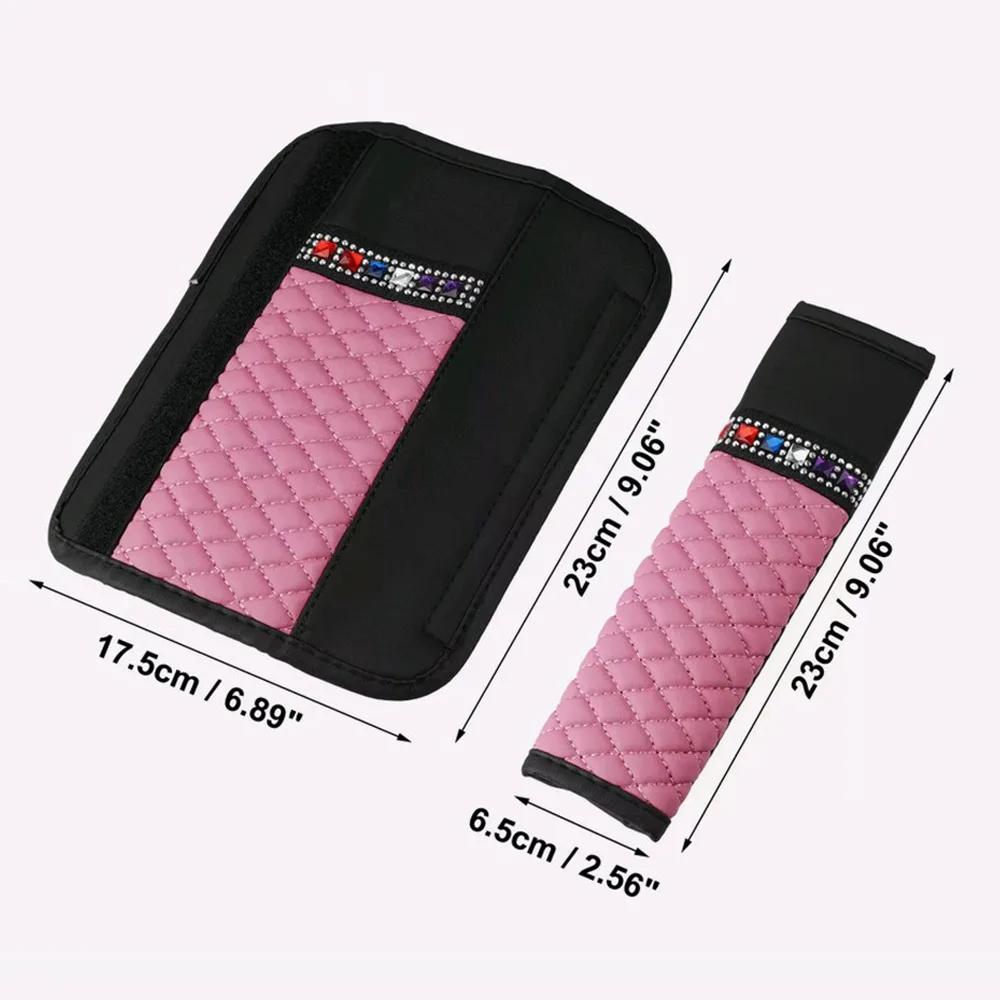 1Pc Universal Car Leather Diamond Rhinestone Seat Belt Cover Breathable Braided Plaid Auto Shoulder Protector Car Accessories