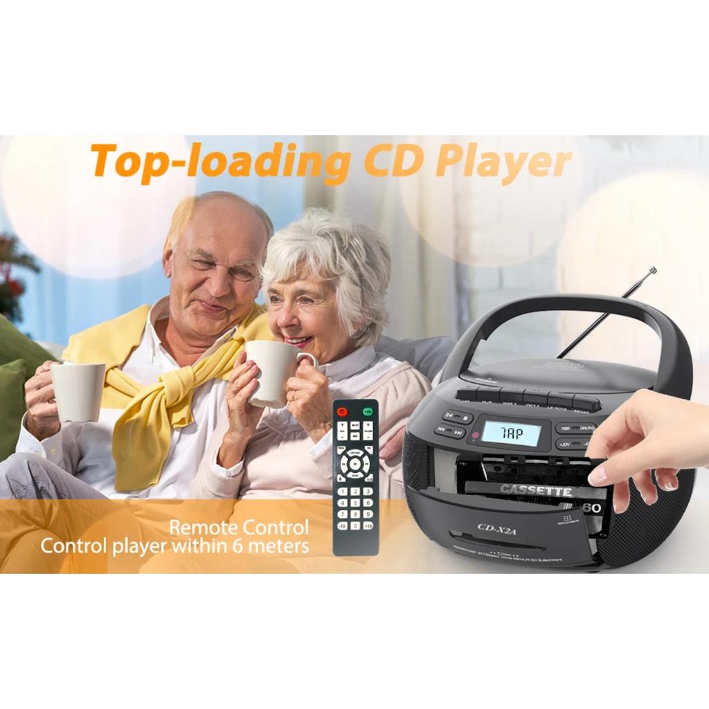 Portable CD Boombox with Cassette Player and Recorder CD Radio FM AM with Bluetooth and USB MP3,AC DC Power with Remote Control