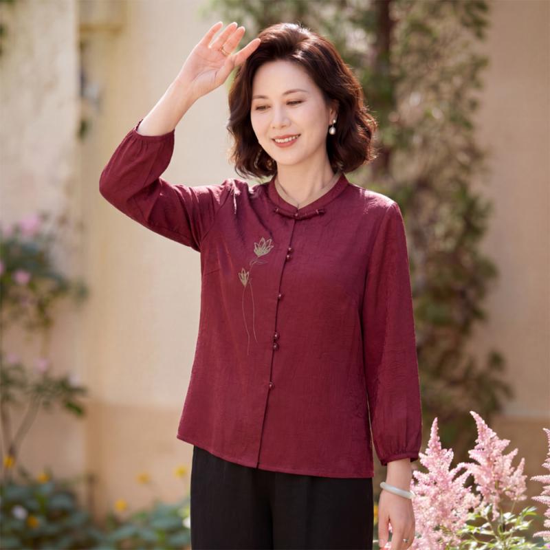Women s Retro Red Loose Fit Half Sleeve Blouse XL