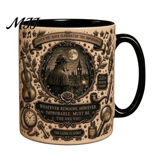 Handcrafted Ceramic Vessel 3D Carving Coffee Mug, 300ml/400ml Capacity Retro Relief Design Music Lover Gift Tea Cup, Decorative Desktop Ornament