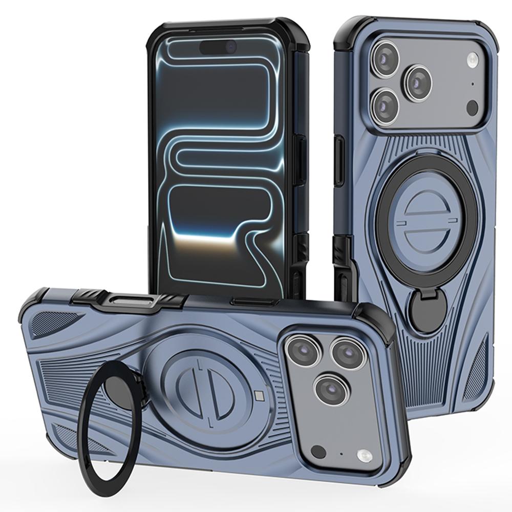 For iPhone 17 Pro Max Magnetic Case Rotating Kickstand TPU PC Shockproof Phone Back Cover