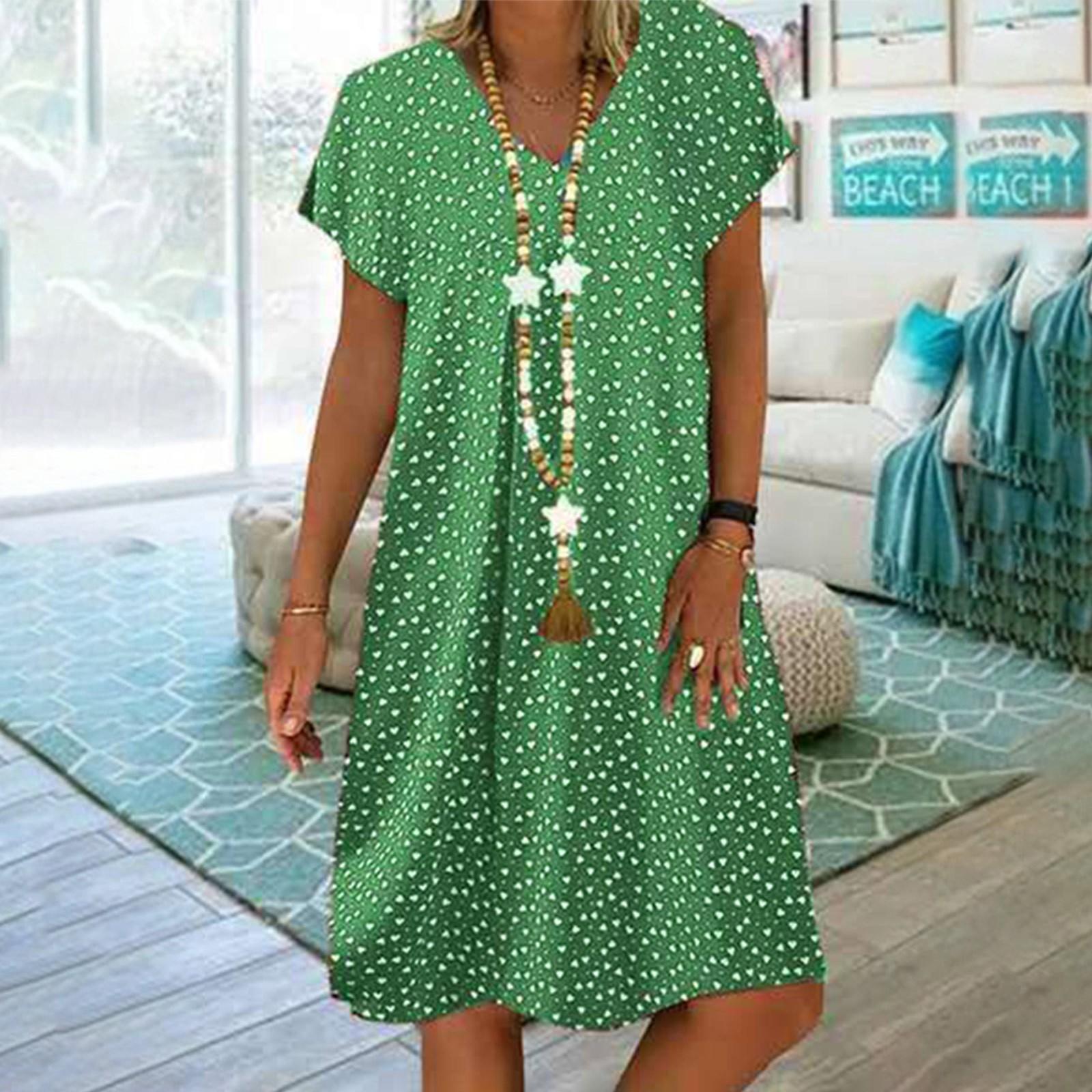 Женское летнее повседневное модное свободное платье с короткими рукавами и v-образным — фото 8