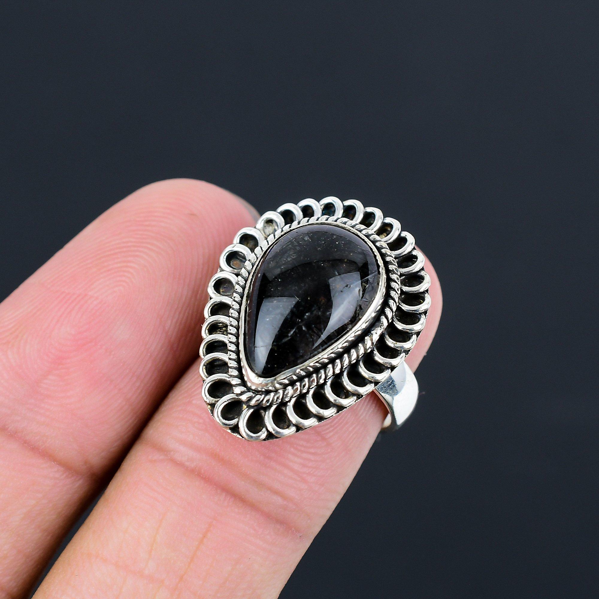 Sisters Day Deal Sterling Silver Natural Black Rutile Multi Stone Ring Size 7 7