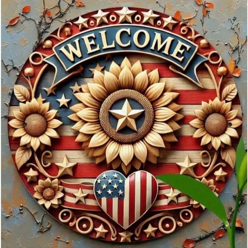 

Metal Wall Art, Patriotic Heart Wreath with USA Flag, Decorative for Door