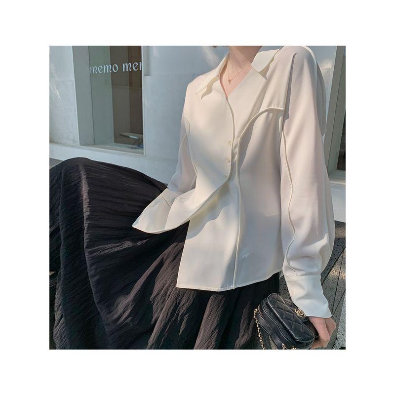 

Maxi Plus Size Women s Clothing Irregular Design Waist Trimming Shirt Spring Slightly Oversized Girls Loose Slim Looking Chic Tops White L