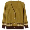 Frühlings- und Herbst Damen V-Ausschnitt Pullover Mantel Jacquard Oberteil Locker Gestrickte Strickjacke