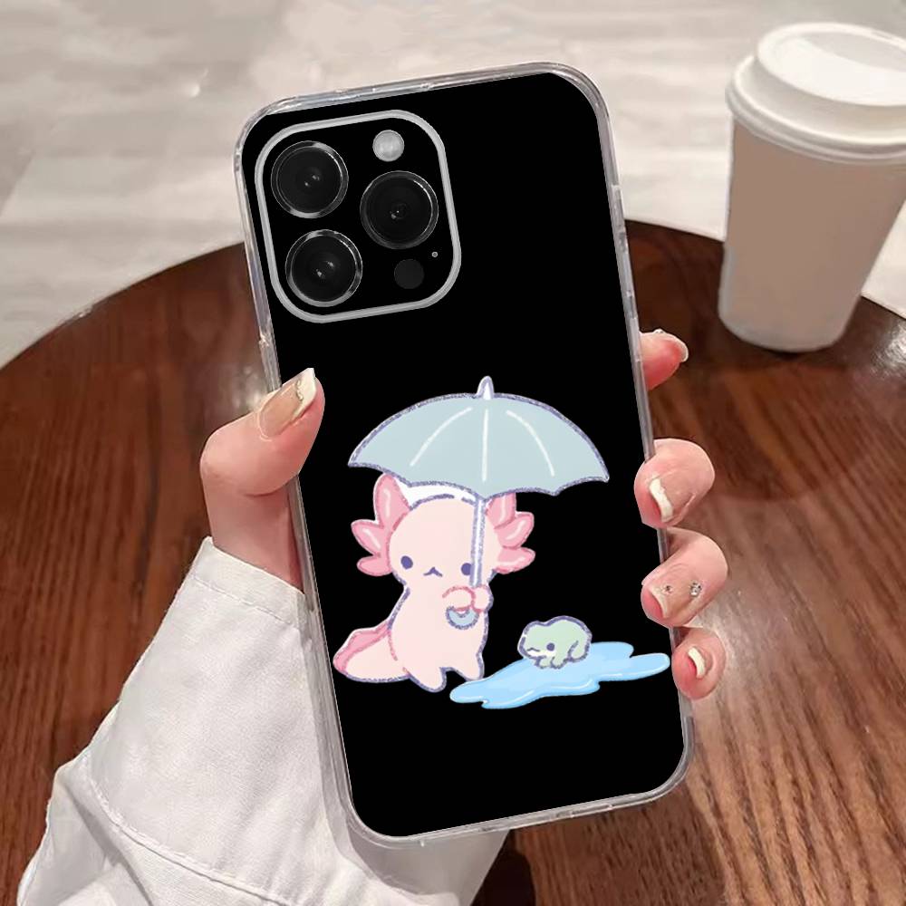 Funda Linda de Axolote para Teléfono para iPhone 16,15,14,13,12,11 Plus,Pro,Max,XR,XS,Plus,E,SE4,Mini Cubierta Transparente