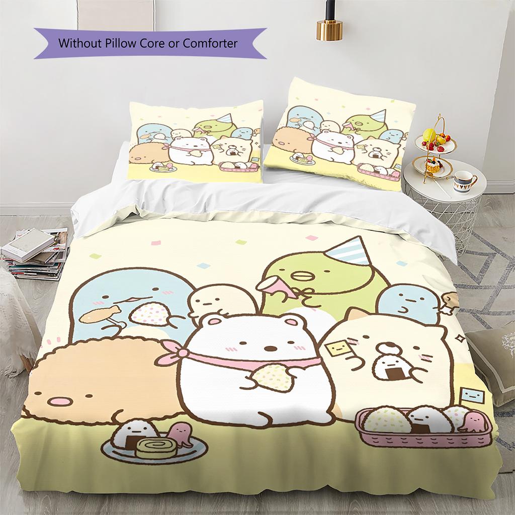 Cute Sumikko Gurashi Pattern Bedding Quilt Set Home Decoration Gift (1 * duvet cover + 2 * pillowcase without core)