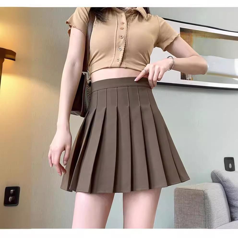 Coffee coloured Wool Skirt for Women Autumn Brown High waisted Short Skirt Autumn Winter Petite A line Casual All Match Versatile Pleated Skirt