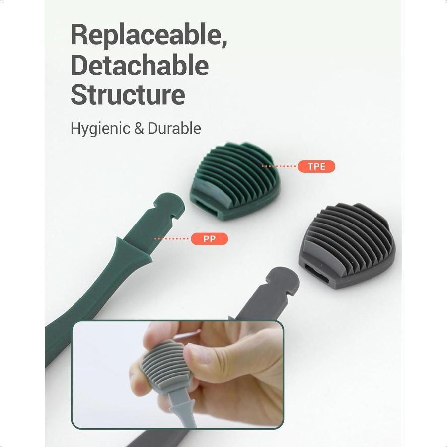 DEARCUS Korean Tongue Scraper with 3 Replaceable Heads 100% BPA Free TPE Tongue Cleaner Reduce Bad Breath and Without Hurt Hygi