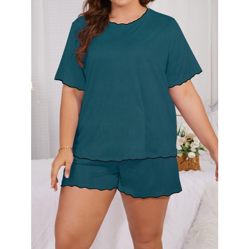 Summer Pajamas Women's Solid Colour Short-sleeved Shorts Plus Size Homewear Suit