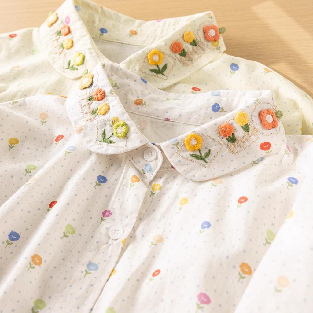 Clothing Japan Style Sweet Floral Embroidery Printed Shirts and Blouses Women Cotton Knitted Floral Shirts