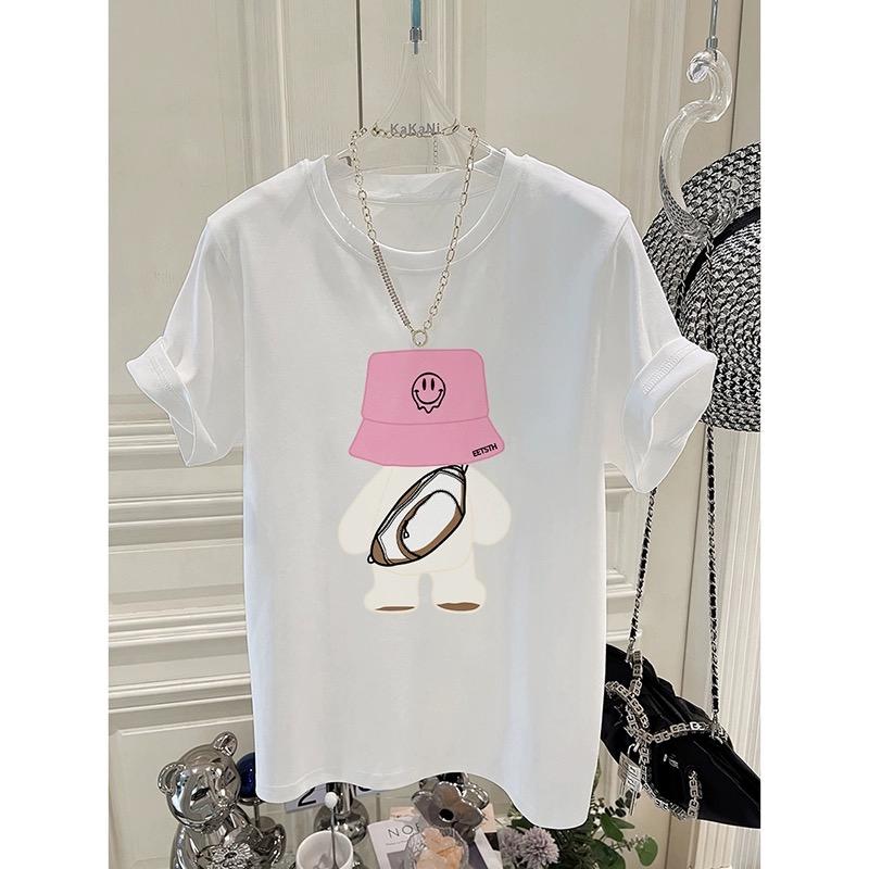 Summer Funny Cartoon Print T Shirt for Women Clothes High Quality 200G 100% Cotton Tee Shirt Harajuku Oversized T-shirt Y2k Tops Young Girl Streetwear