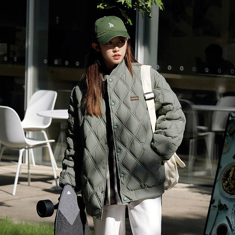 

Stand collar diamond plaid cotton jacket women s 2025 winter new light and light cotton jacket American thickened baseball uniform jacket XXL
